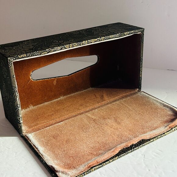 Tissue Box Cover Grapes Flowers Bottom Flap Gold Black Hollywood Regency 9.5X5X3 - Picture 6 of 6